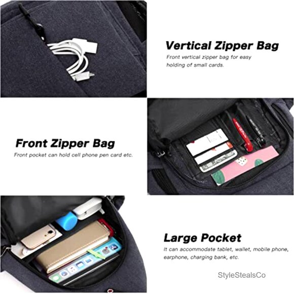 Canvas Sling Backpack Daypack with Anti-Theft Pocket for Hiking Travel